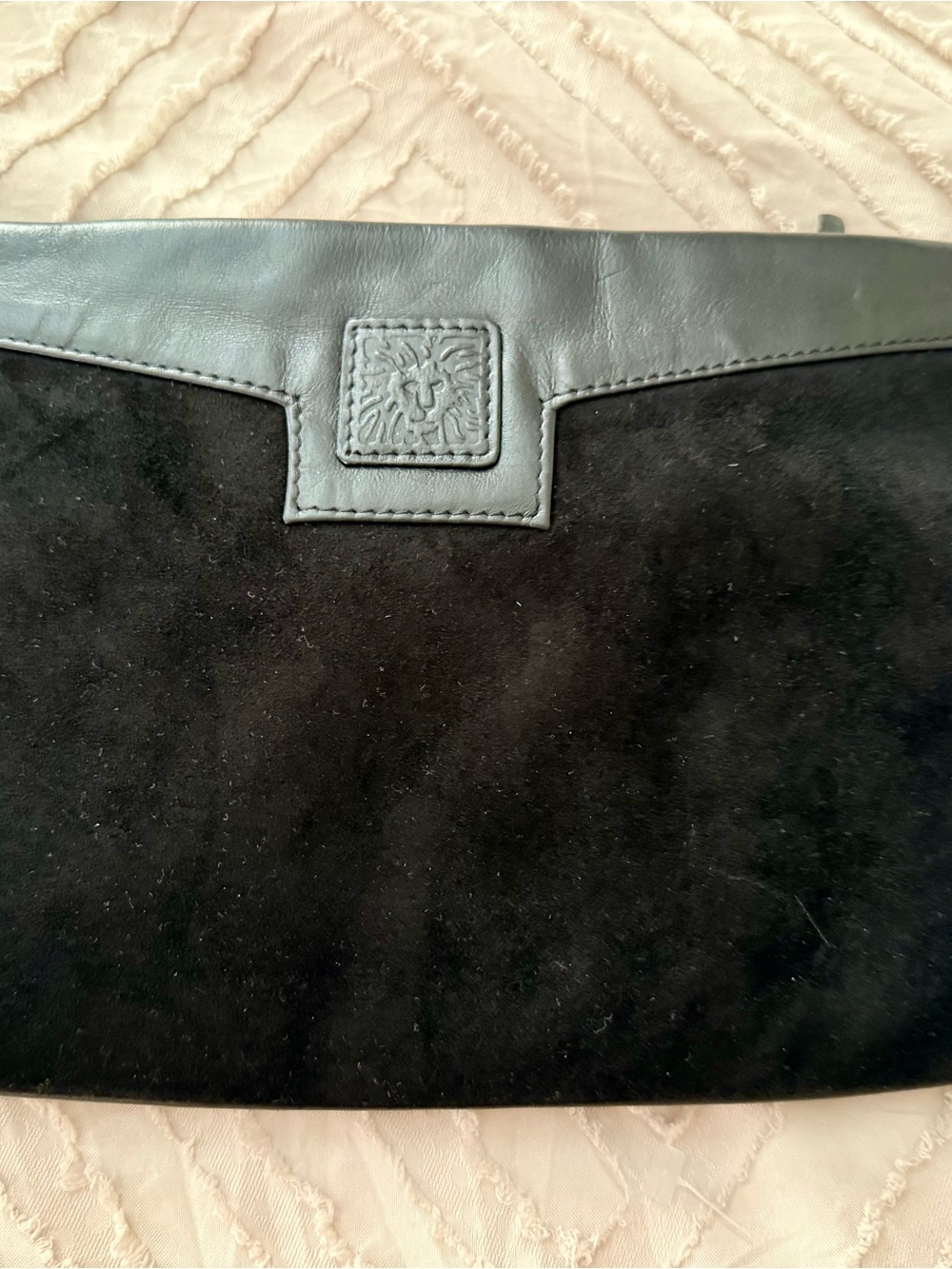 Anne Klein for Calderon Black Suede & Leather Clutch w/Detachable Shoulder Strap